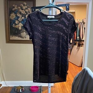 Tiffany & Fred Black Glitter Short Sleeve Top